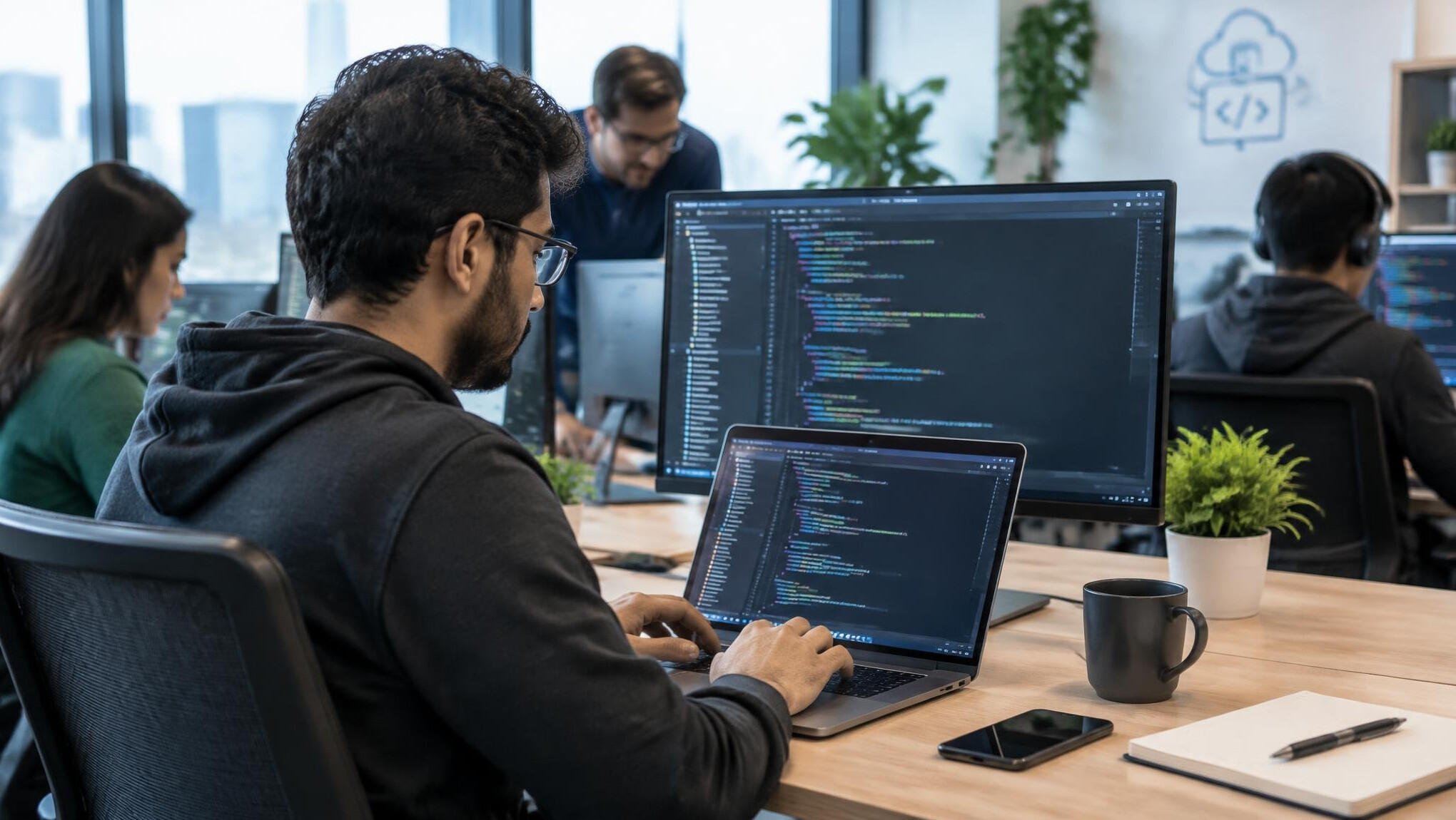 programmers working on code